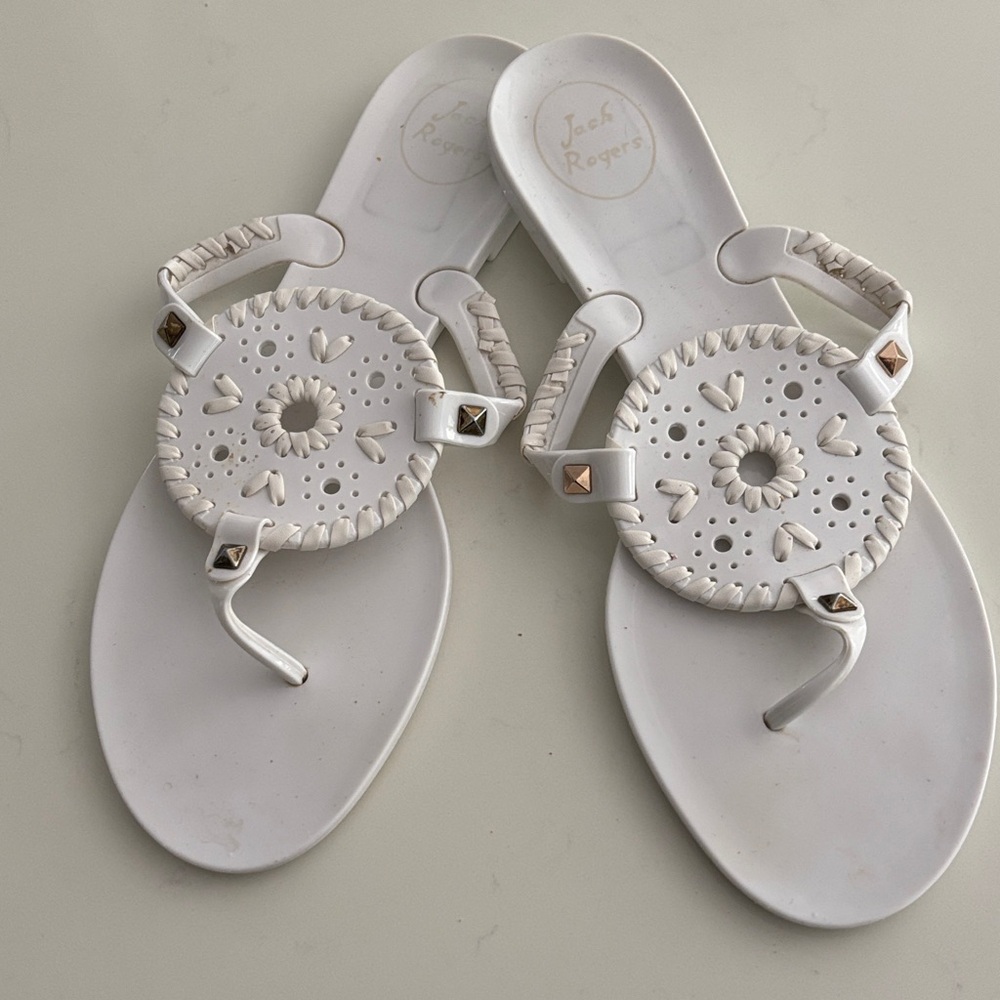 Jack Rogers White and Gold Sandals